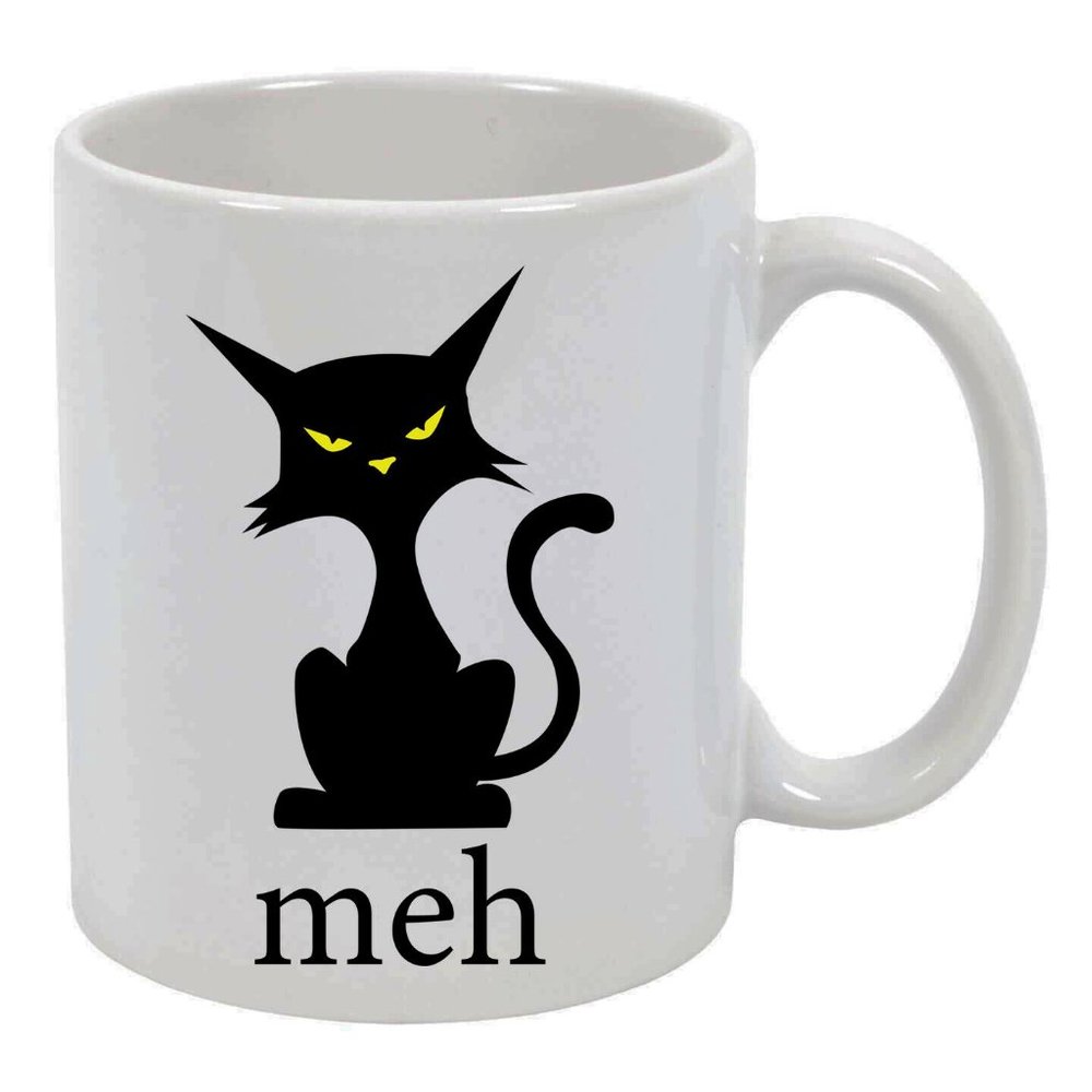 Funny Cat Meh Ceramic Coffee Mug Cup For Men Women Kids, Tea Cup 11oz